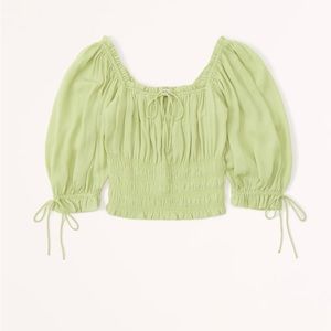 NWT GREEN stringy ruched squareneck top